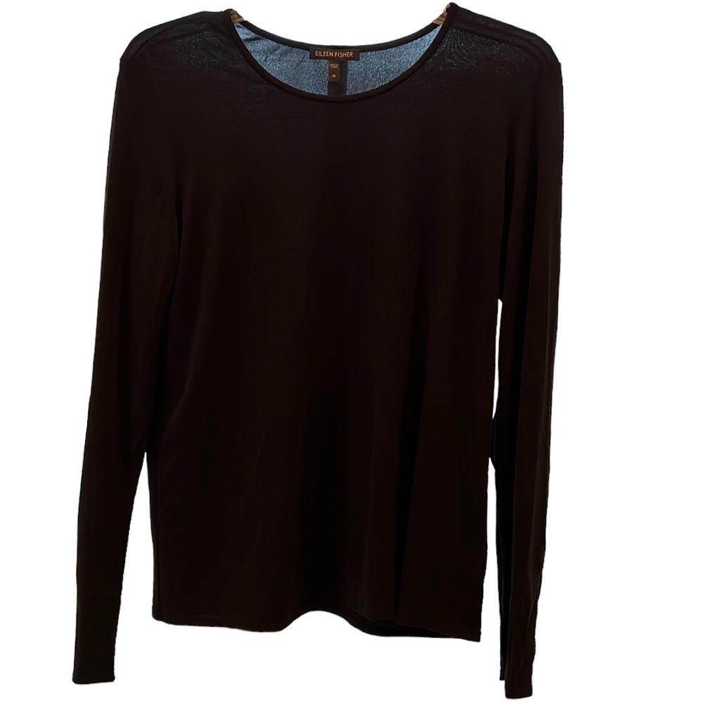 Eileen Fisher Semi-Sheer Black Long Sleeve Top Size M
